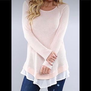 Coco and Main Blush Waffle Chiffon-Trim Tunic Large